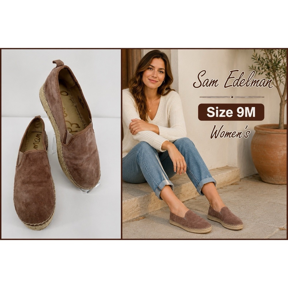 Sam Edelman Suede Espadrille Flats Womens 9M EU 39 Pink Blush Mauve Slip On Shoe